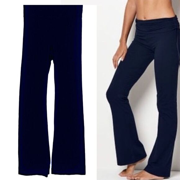 Victoria's Secret Flare Wide Leg Foldover Waist Yoga Pants Leggings Navy Blue - Picture 1 of 9